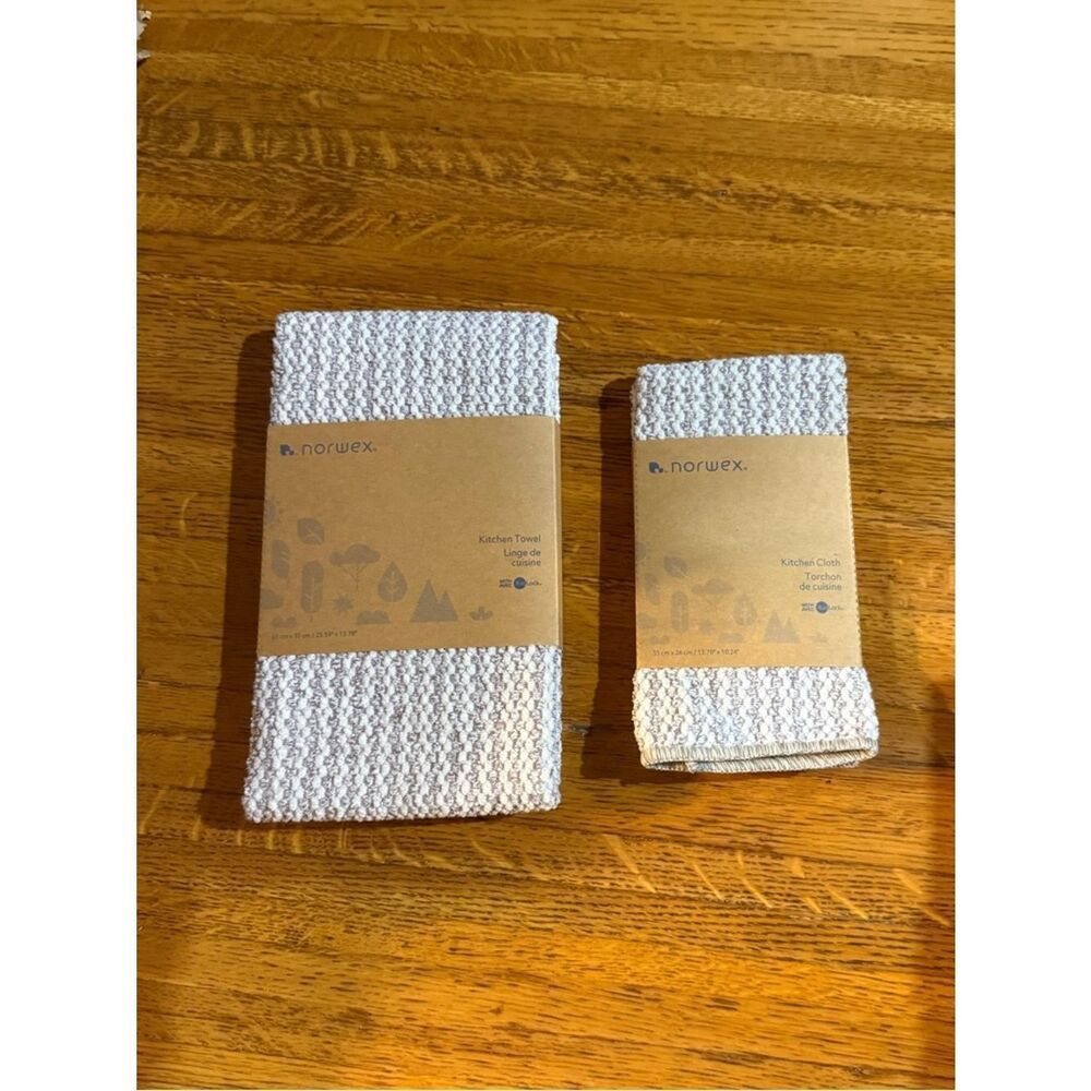 Norwex Kitchen Towel and Kitchen Cloth Set of 2 Heathered Oatmeal NWT - Picture 10 of 11